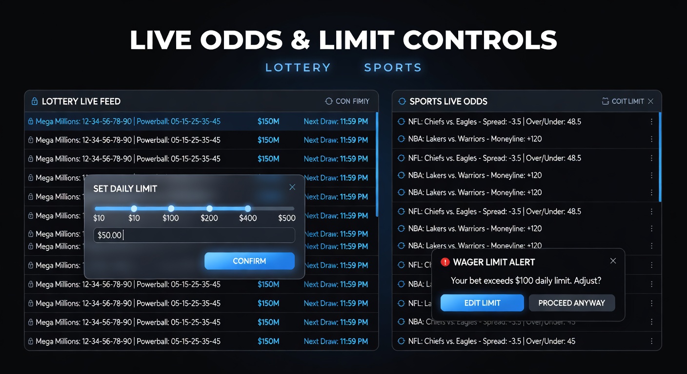 Live-Feed mit integrierten Limit-Anzeigen während einer Sportveranstaltung und Lotterie-Ziehung